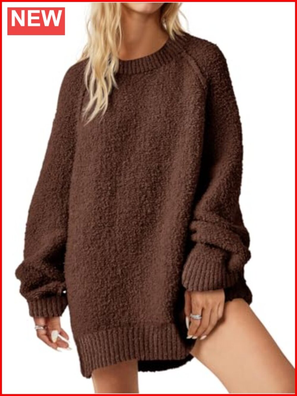Womens Oversized Fuzzy Sweater Crew Neck Long Sleeve